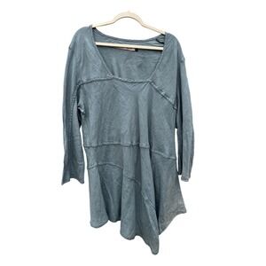 Cynthia Ashby‎ Linen Tunic Dress Blue Gray Asymmetrical Hem Lagenlook Beach L